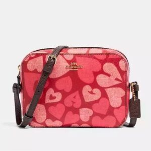 Coach Red and Pink Heart-Print Crossbody Bag